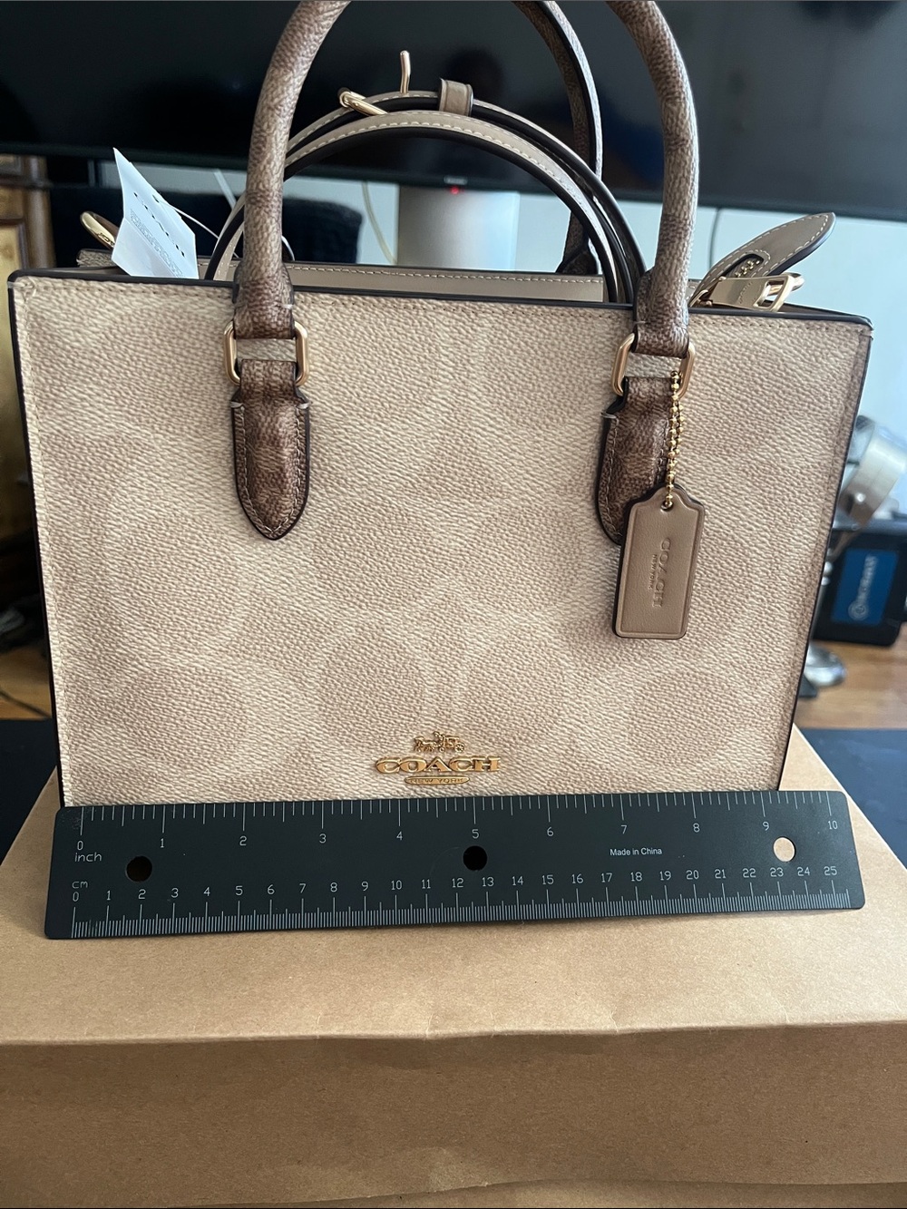 Coach Beige and Brown Signature Mini Tote